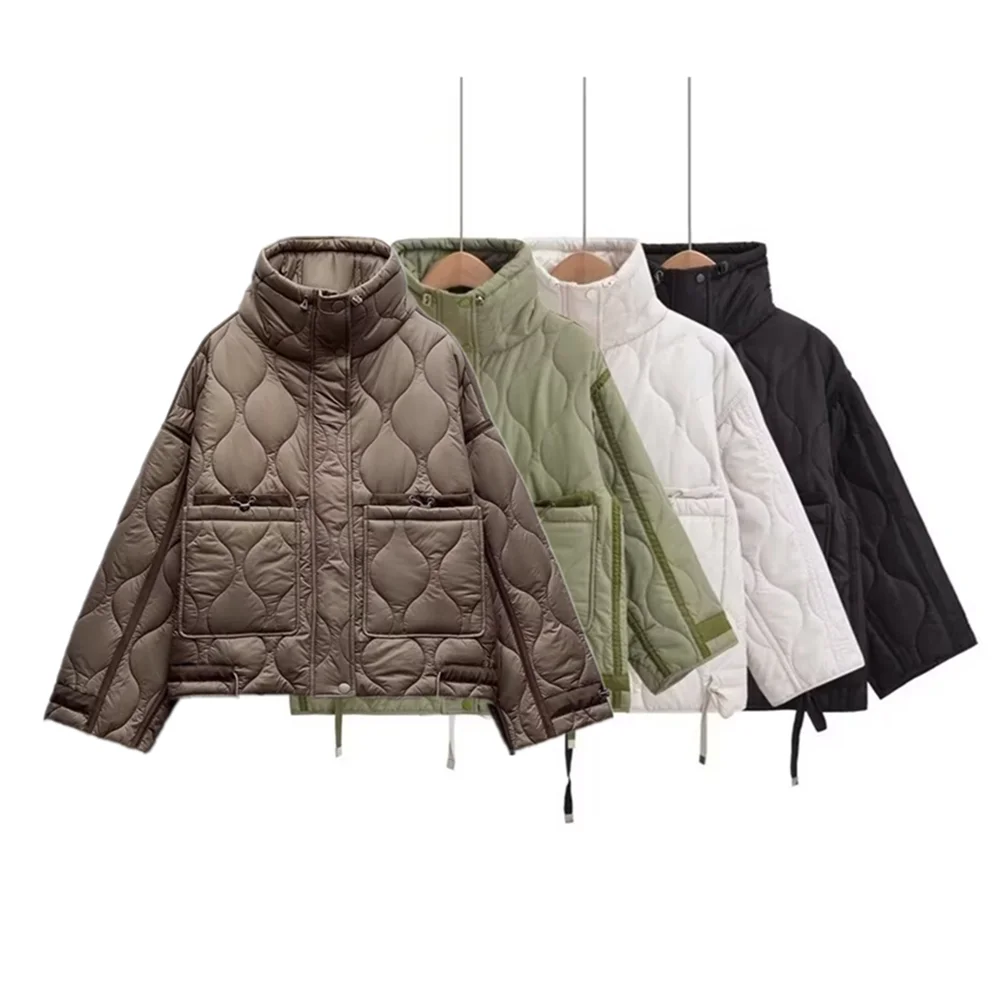 PB&ZA2024 Winter New Women's Clothing Style Simple  Loose  Warm  Windproof  Stand up Collar  Lightweight Cotton Jacket