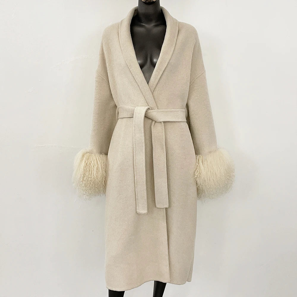 High End Double-sided Wool Strapping Real Wool Fur Coat Women's Removable Cuffs Fox Fur Temperament Cashmere Short Jacket