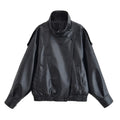 Women's Jacket Fall 2025 New Black Long Sleeve Pebble Faux Leather Jacket Motorcycle Style Personality Fashion