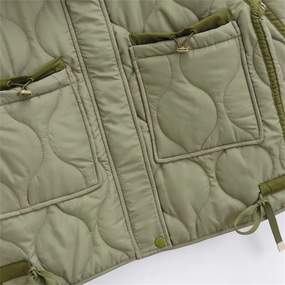 PB&ZA2024 Winter New Women's Clothing Style Simple  Loose  Warm  Windproof  Stand up Collar  Lightweight Cotton Jacket