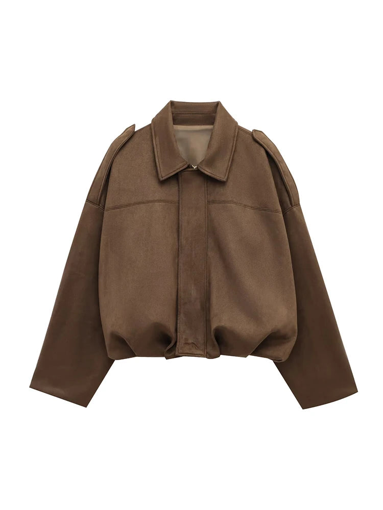 Vintage Women Green Oversize Bomber Jackets 2025 Fashion Ladies Elegant Loose Soft Outfits Jacket for Party Female Chic Clothes